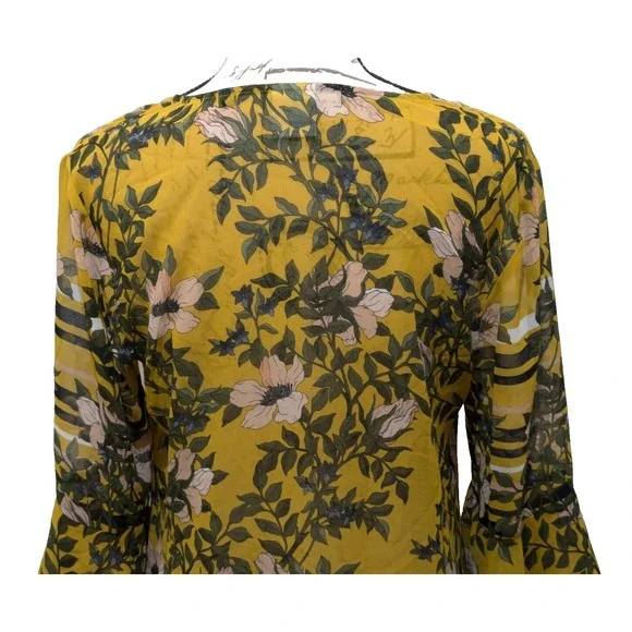 CABI Blouse Sm Yellow Green Floral Layered Flare Sleeves Boho - Picture 10 of 11